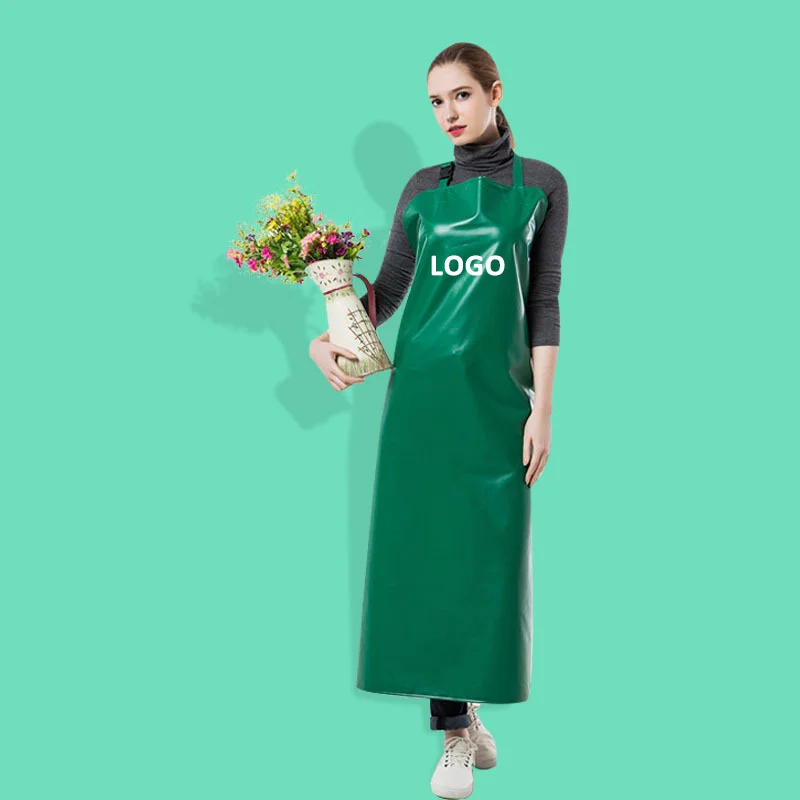 Factory OEM Blue Green Oil Resistance Waterproof PVC Indoor Outdoor Working Apron Custom Logo