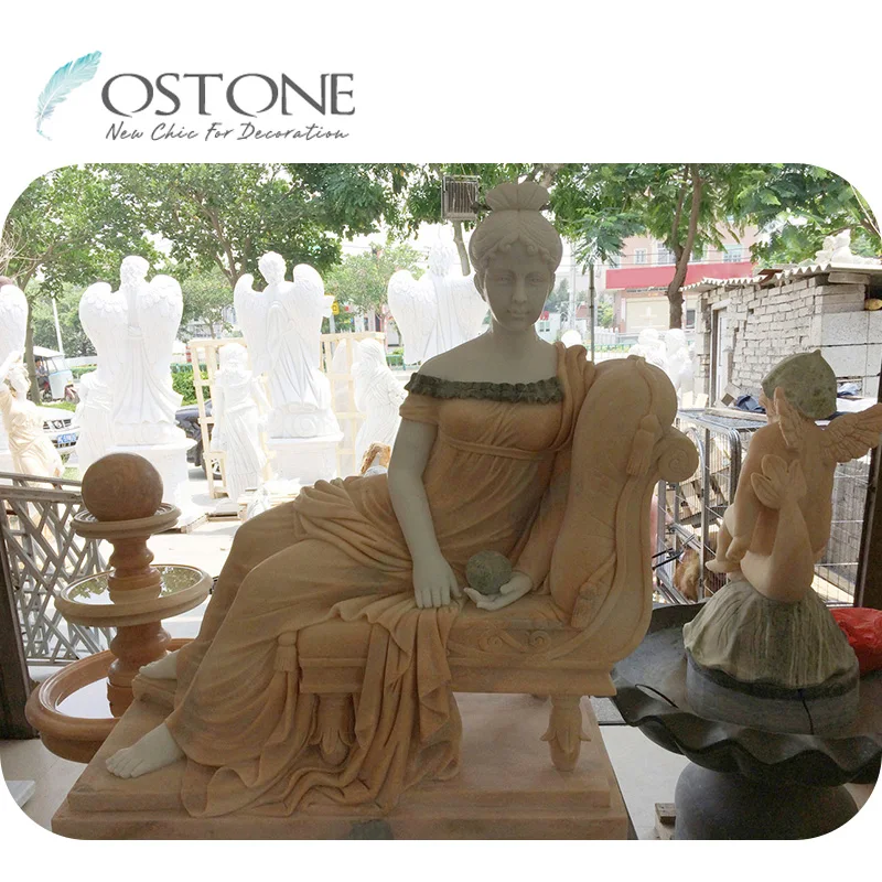 Classic Garden Lying Bed Woman Figure Carving Nude Marble Statue