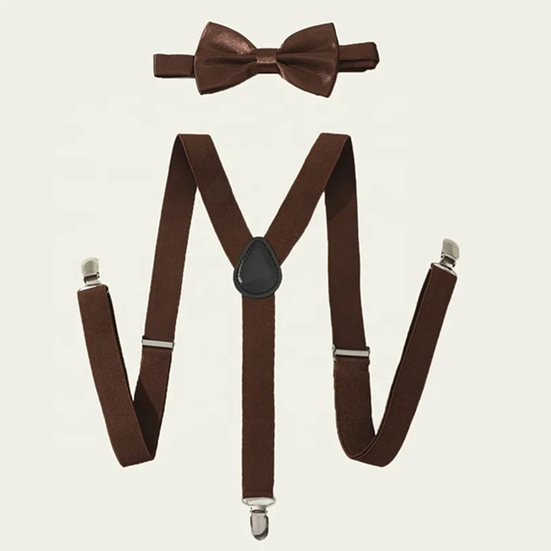 Solid Suspenders for Boys & Bow Tie Set Adjustable with Strong Clips costume