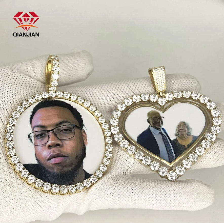 Gold Plated Hip Hop Picture Pendant Necklace Iced Out Custom Jewelry Sublimation Blanks Custom Photo Pendant