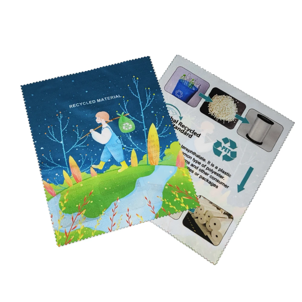 RPET Microfiber Lens Cloths Glasses Packaging Bag Custom Print Drawstring Black Rpet Sunglasses Pouch