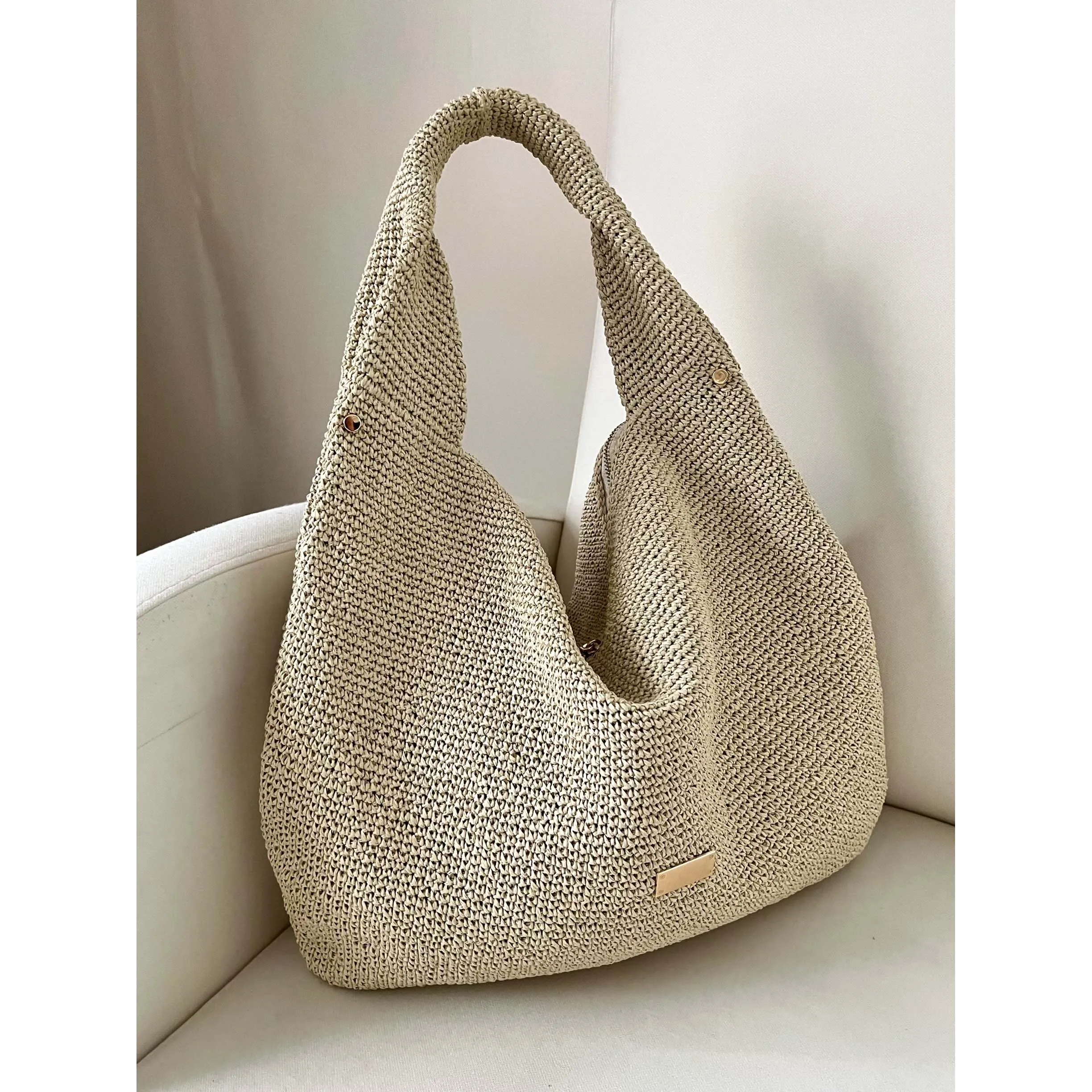 Оптовая продажа дизайнерская летняя Соломенная пляжная сумка с одним плечом роскошная вязаная женская сумка-тоут