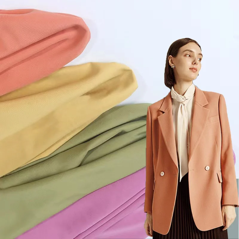 China fabric supplier 450gsm  twill woven polyester 150d double layer four way stretch fabrics  for suit and trousers