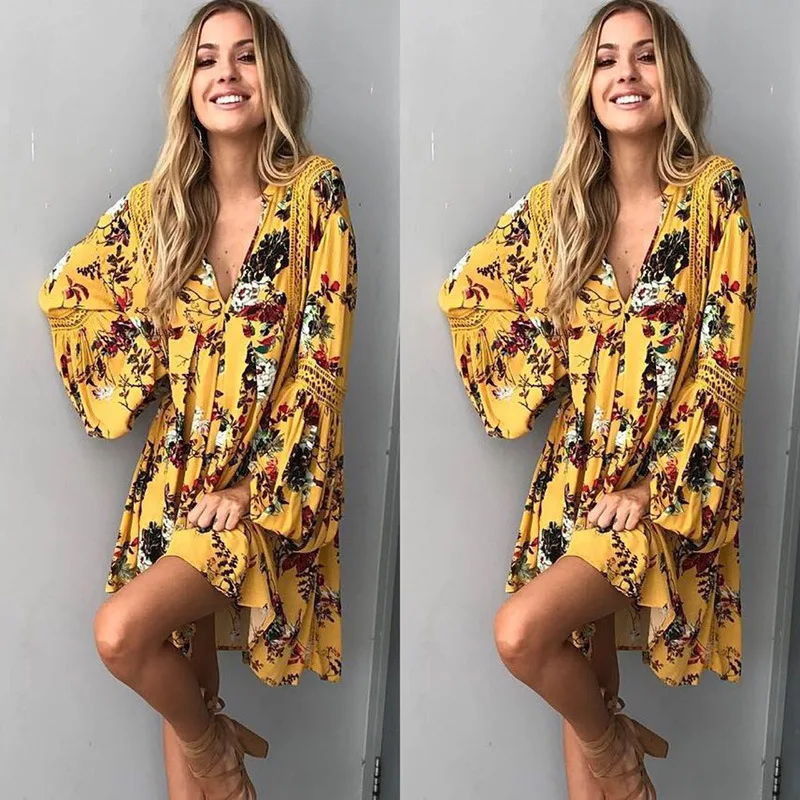 Женское пляжное платье с V-образным вырезом и рукавом 3/4