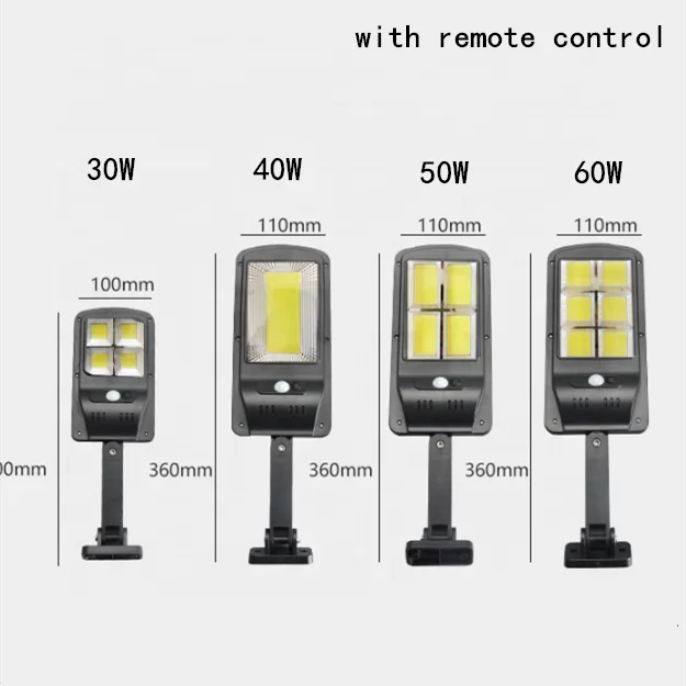 2021 30 40 50 60 watt cob solar street lights outdoor dusk to dawn motion sensor street lamp waterproof with remote control