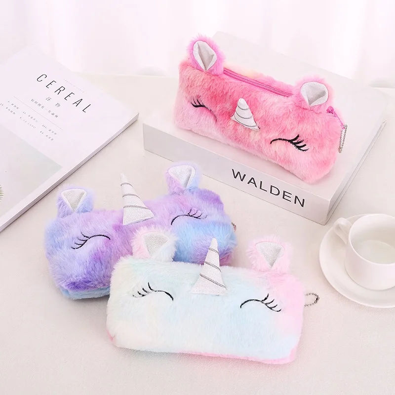 Kawaii school stationery bag large size kids cartoon cute plush pencil bag for girls