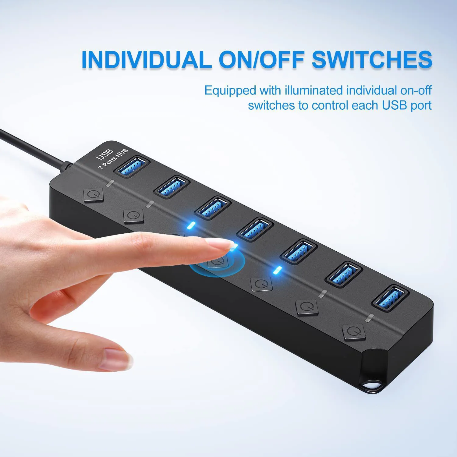cantell 4 Ports 7 ports USB2.0 Hub independent Switch and LED light Splitter Adapter