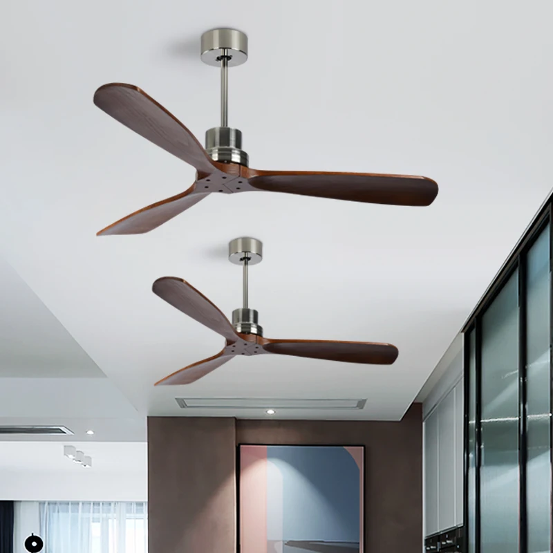 Home Remote Control 52inch Three Solid Wood Blades Large Industrial Ceiling Fans No Lamp