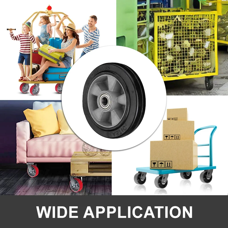 Double ball bearing 5 / 6 / 8 / 10 Inch elastic rubber trolley wheel aluminium  core industrial heavy duty pallet wheel