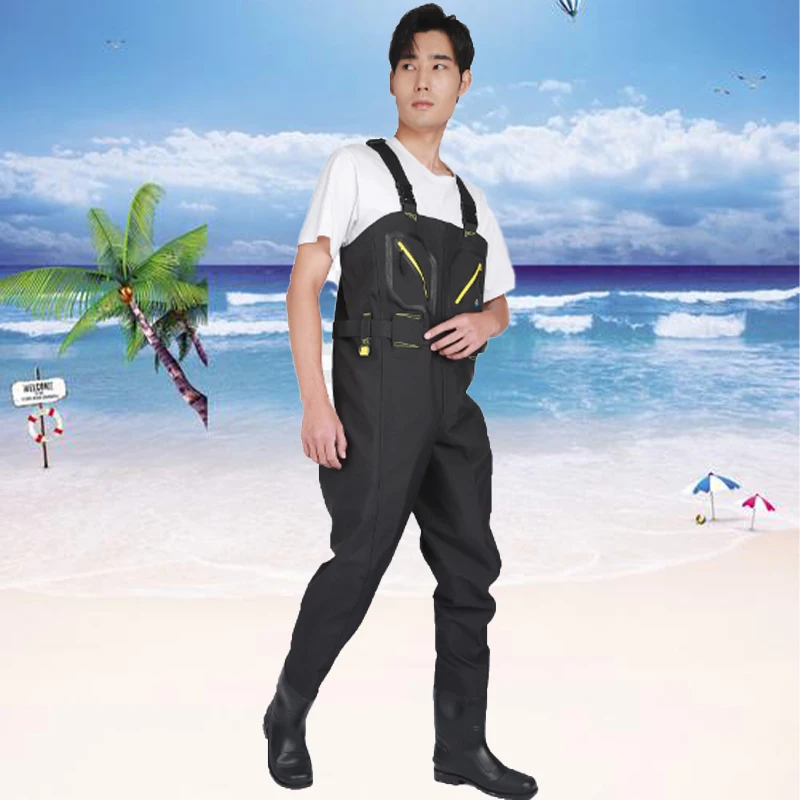 OEM 3 layers breathable Waders Thickened Chest Pocket PVC Nylon camo Waterproof Fishing Chest Waders Thigh Fishing Waders