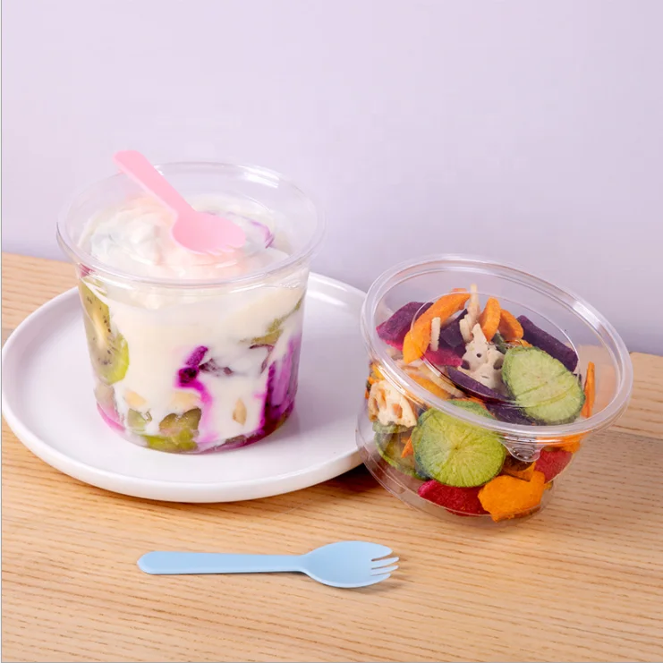 High quality wholesale takeaway custom print packing  PET PP PLA noodle salad containers bowl disposable clear plastic food bowl