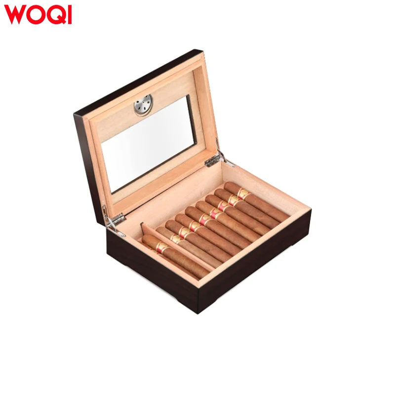 WOQI Desktop Cigar Humidor, Cedar Wood Cigar Storage Box Well Sealed Design with Adjustable Divider