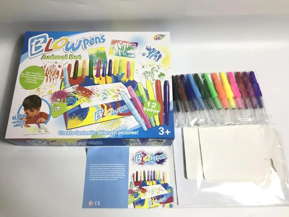 Promotional Christmas kids Magical Colorful Amazon Hot Sell non-toxic jumbo blow pen spray marker air brush pen for painting