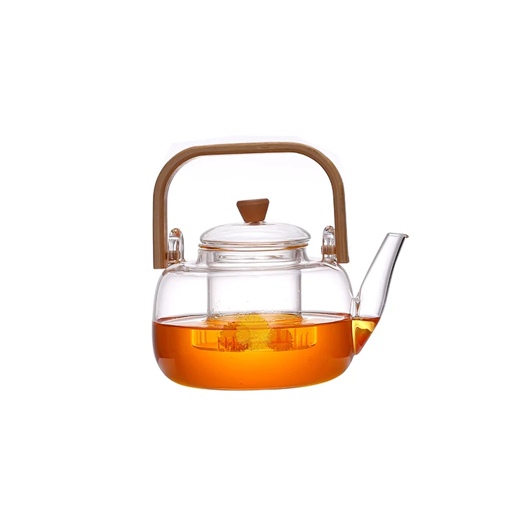 Clear Borosilicate Glass Tea Pot Set, Heat Resistant Clear Glass Teapot Bamboo Lid