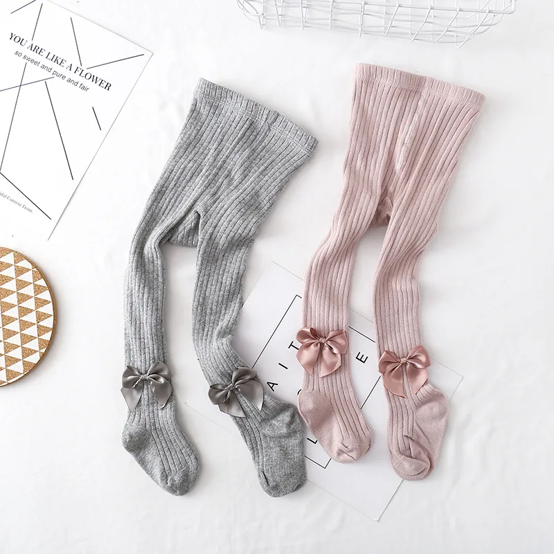 
2019 New Arrival Cotton Knit Baby Girls Leggings with Bow 