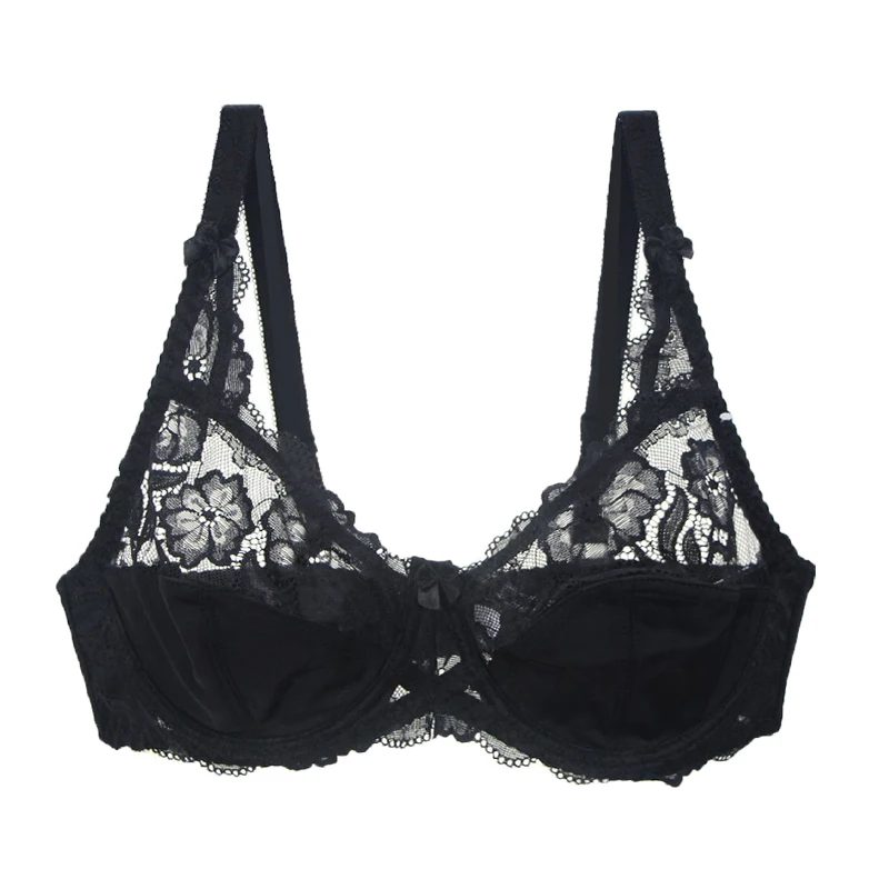 YCH lace ultra-thin bra sexy steel ring gathered adjustable transparent breathable support ladies bra