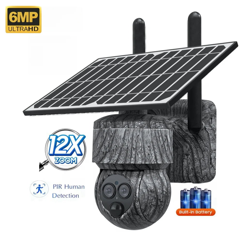 GSM 4G Sim Card Camouflage Hunting PTZ Solar Powered Battery Security Solar Battery Powered Mini 4G Camera With 12X Zoom