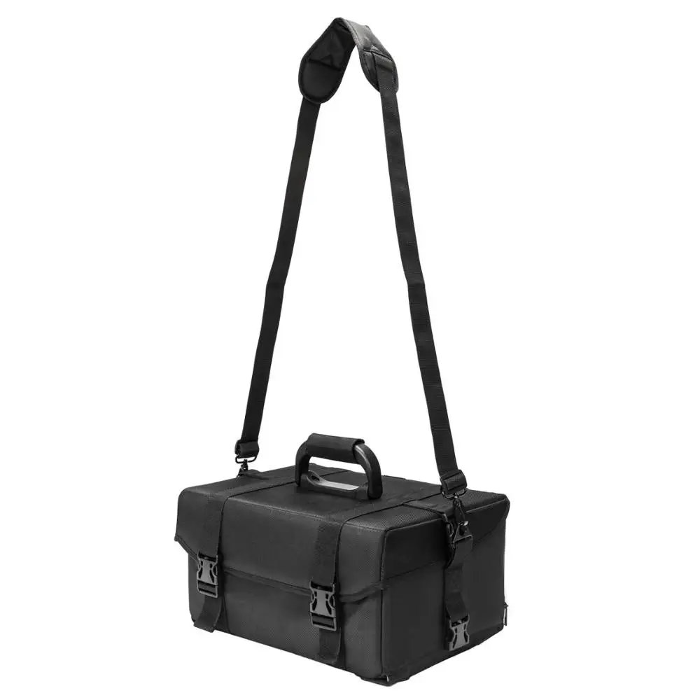 Women Rolling Makeup Case Trolley 2in1 Travel Cosmetic Train Cases on Wheels - Nylon Black Bags for Professional Make Up Artist