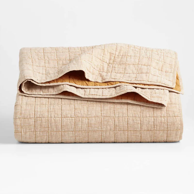 Wholesale Nature Breathable quilting blanket Home Textile baby 100% linen Bed Sheet Quilt King kid play mat Bedding Set