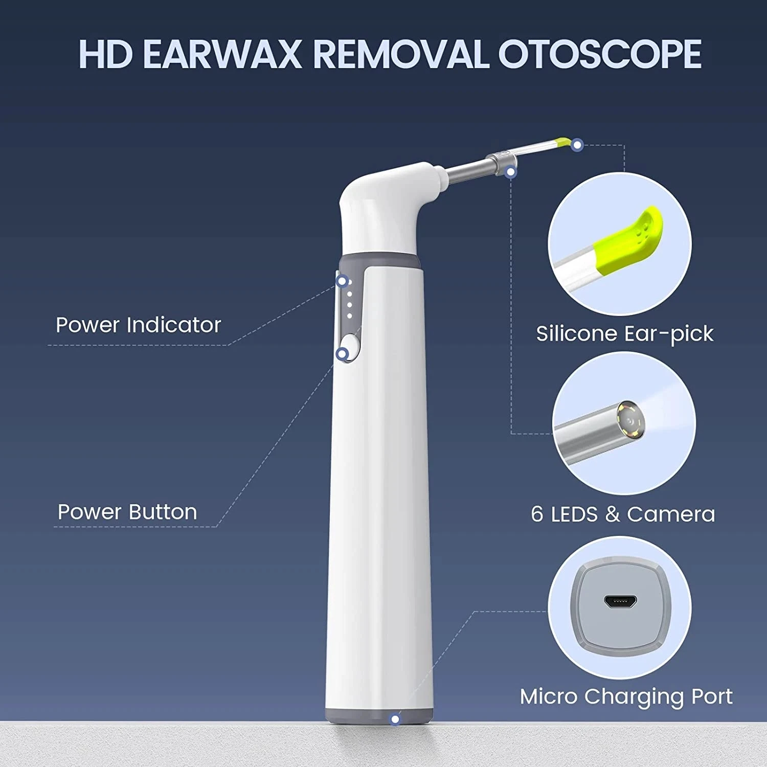 Wireless Otoscope Ear Camera 3.9mm 720P HD WiFi Ear Scope with 6 LED Lights for Kids and Adults Support Android and iPhone