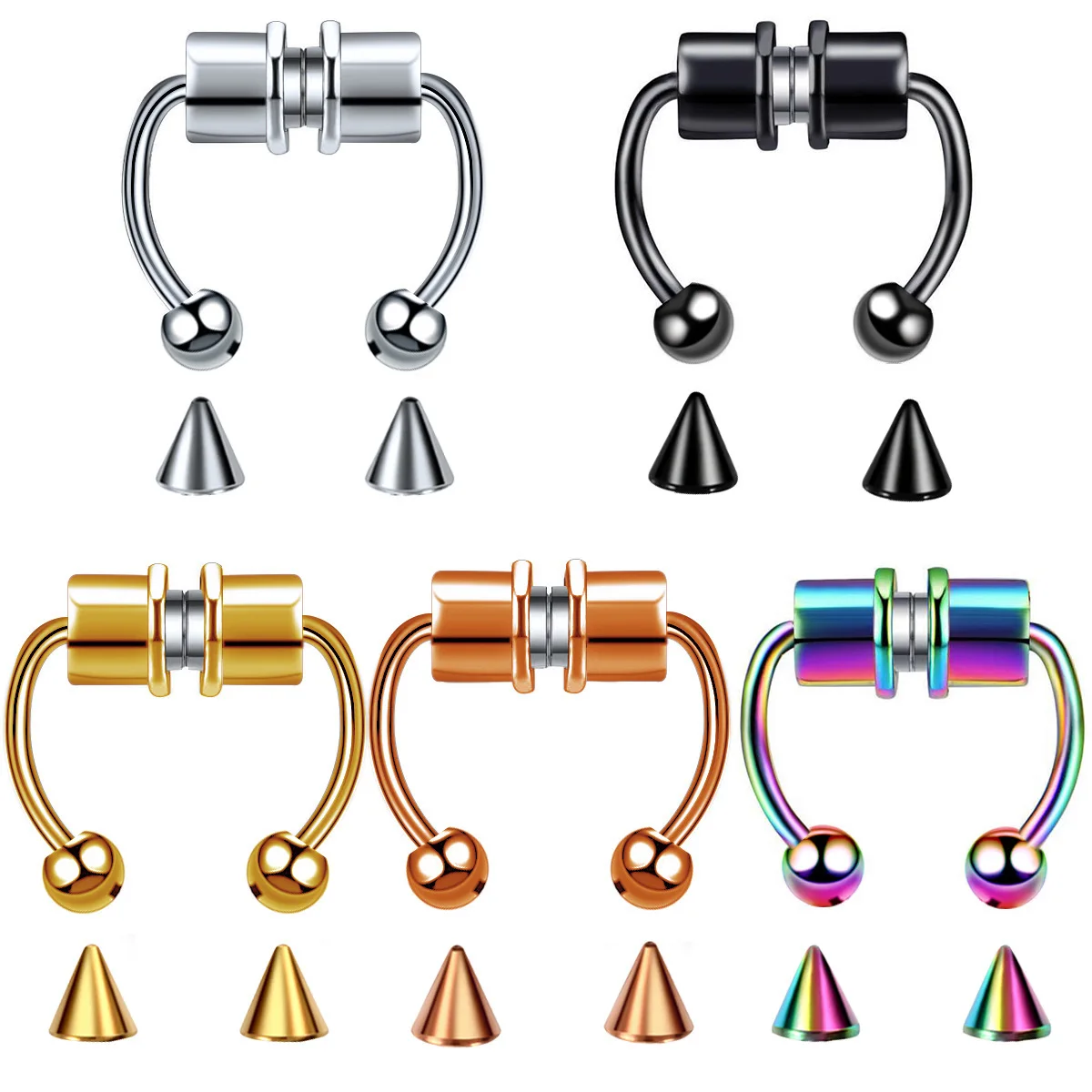 Nose Rings Stainless Steel Horseshoe Hoop Nose Ring Non Piercing Jewelry Magnetic Faux Septum Nose Rings
