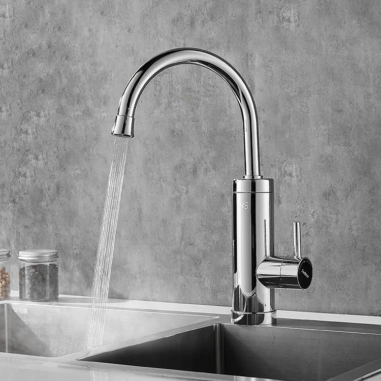 3C/CE  chrome Instant Tankless  3000W Hot Water Heater Fast Heating Tap Electric Water Kitchen Faucets with LED Digital Display