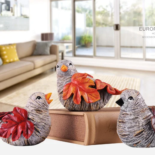 
The new American country style resin arts and crafts sets for kids of three maple leaf bird decoration 