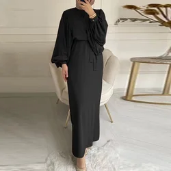 Wholesale Arabic Dubai Dress for Women Eid 2022 Puff Sleeve Moroccan Oman Kuwait Muslim Clothing