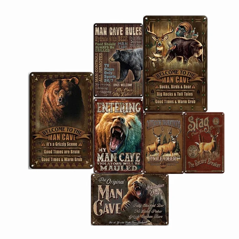 Man Cave Bears Birds Deers Metal Sign Metal Plates For Wall Home Craft Cafe Music Bar Garage Decoration Vintage Poster