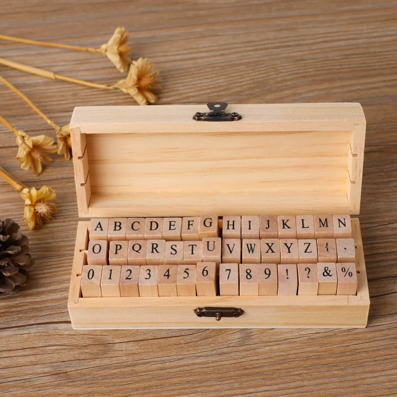 Creative Stationery Retro Alphabet English Number Letter Wooden Box DIY Decorative Stamp