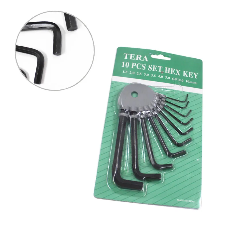 10PCS KeyChain Hex Key Wrench Set Flat Black Finished Hardware Tools