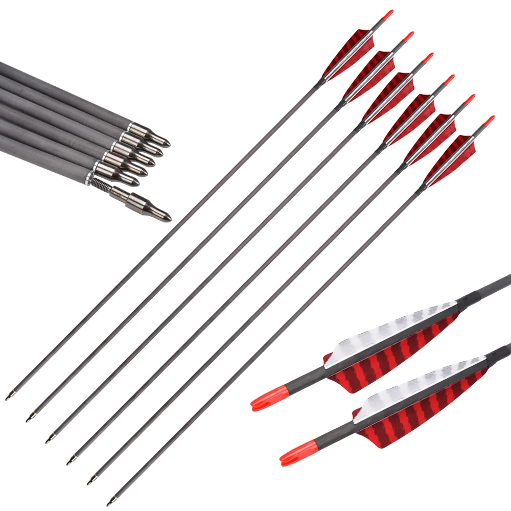 Elong Archery Pure Carbon Arrows 6.2mm Spine 250-700 Turkey Feather Recurve Compound Traditional Bow Hunting Arrow