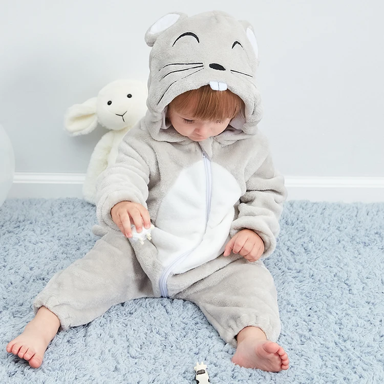 MICHLEY Unisex 0-2 Year Mouse Grey Lovely Jumpsuits One Piece NewBorn Boy Clothing Baby Romper Set