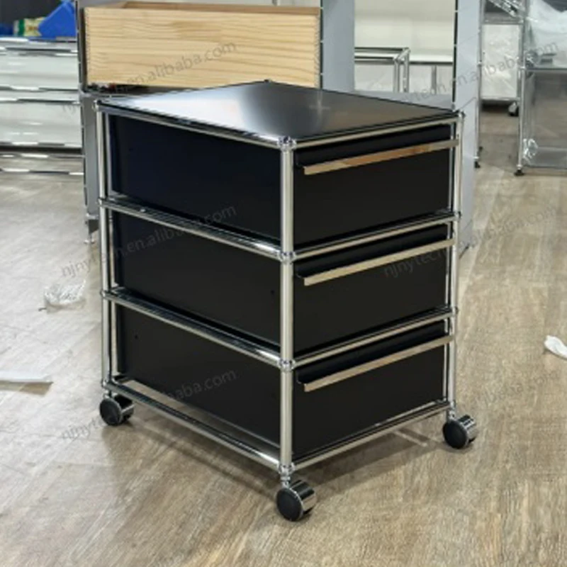 Light luxury  module metal desk storage drawer minimalist stainless steel removable side cabinet small trolley