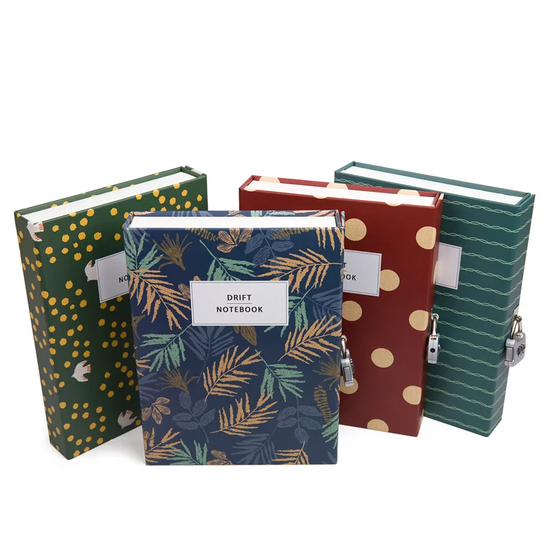 Creative color printing paper hardcover lock diary notebook with gift box