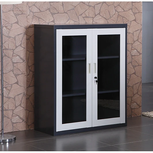 Modern furniture knock down steel office filing storage mini display cabinet glass office double doors