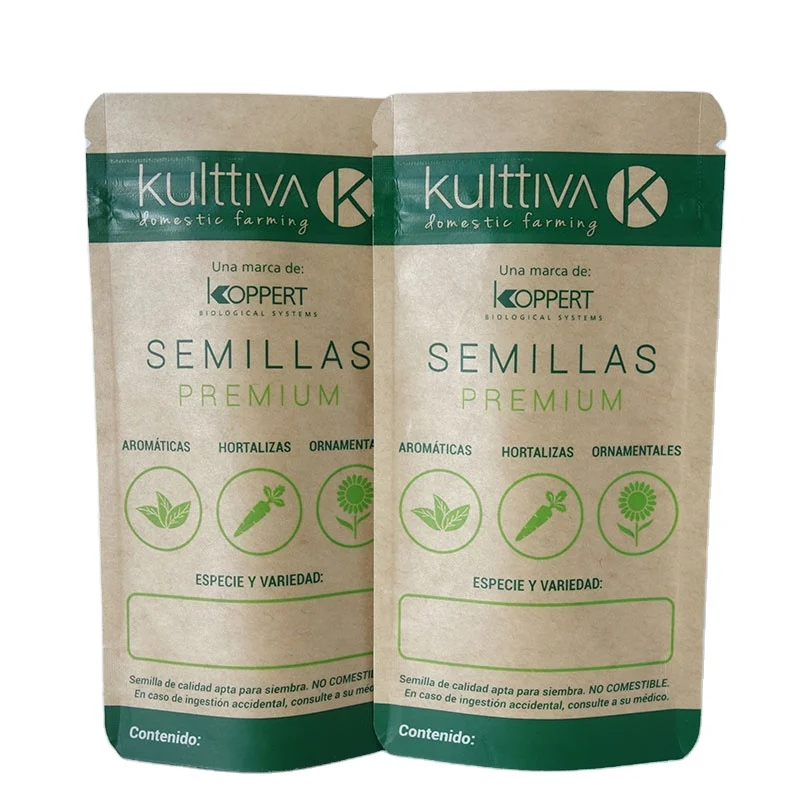 Custom kraft paper bags for vegetable spice mix food agricultural seeds packaging stand pouch with zipper customized logo