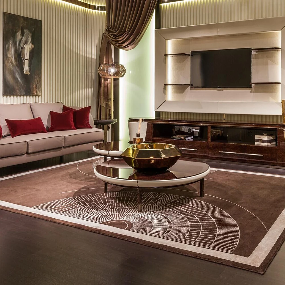 High end modern luxury design coffee table Wooden frame end table sets living room furniture round coffee table