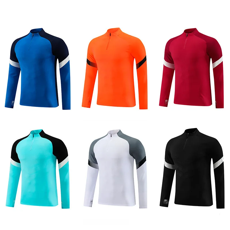 Wholesale factory price football team sports wear premium fabric long sleeve soccer jersey low moq zipper soccer jersey