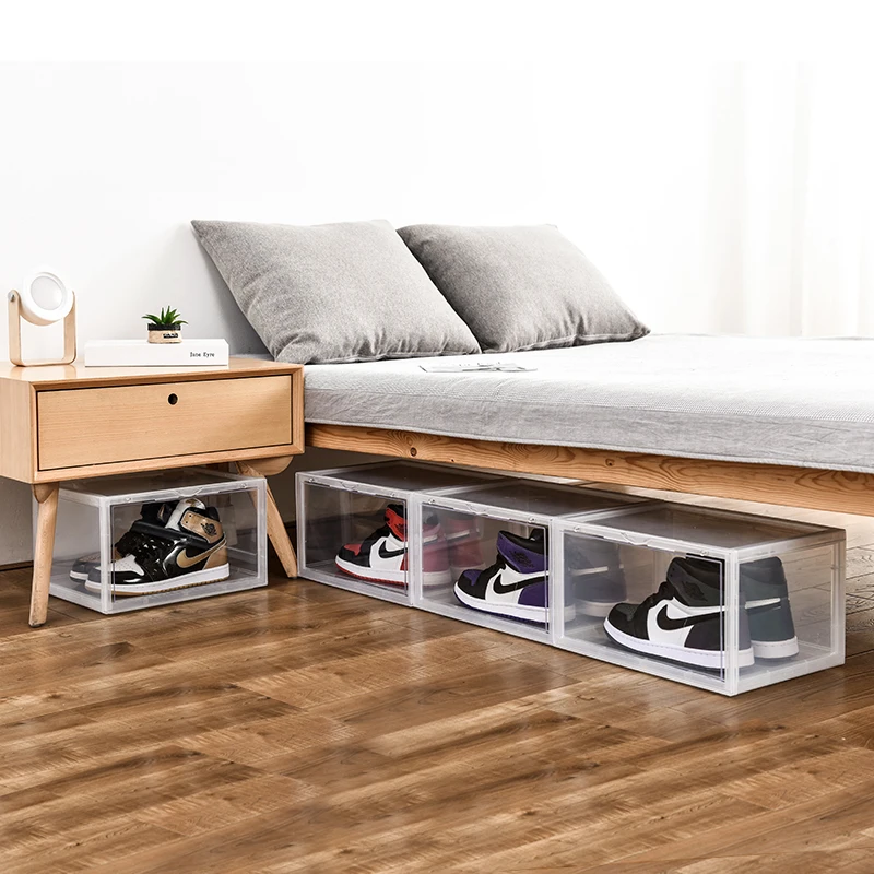 High Quantity Assemble Simply Household Under Bed PP Plastic Transparent Drawer Stackable Shoe Organizer Box Storage Bins Box