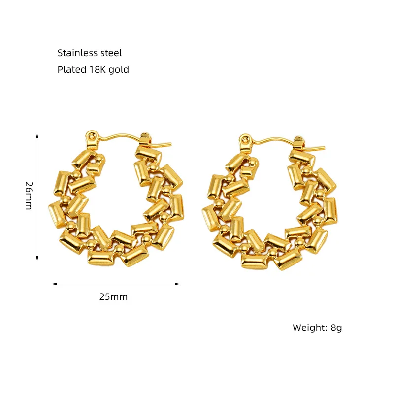 Fashion Women Jewelry Thick Chunky Stainless Steel 18K Gold Plated Stripes Snail Shell Shaped Spiral Hoops Hoop Earrings