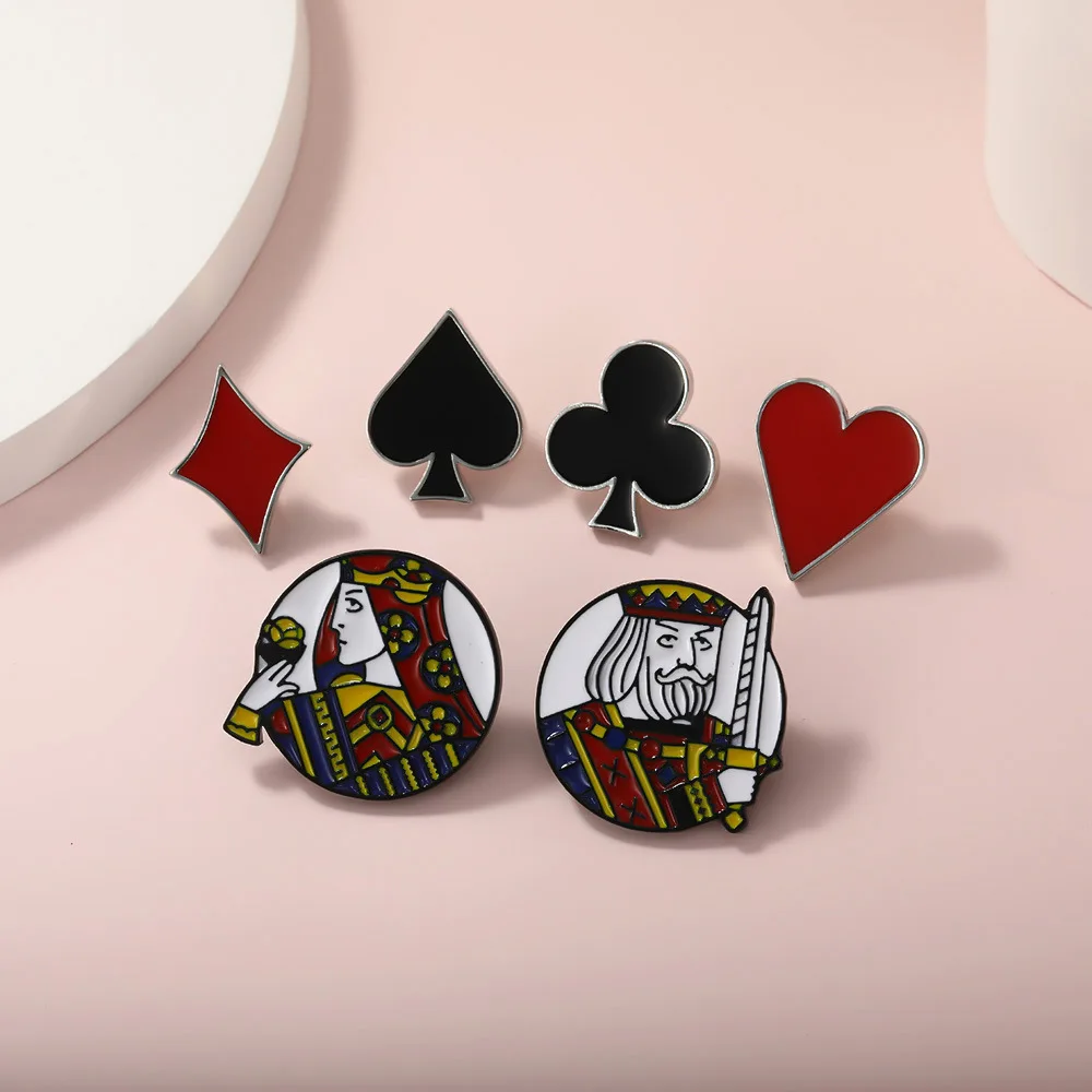 Poker card brooches small badge JQK enamel pins spade block lapel pin square spike buckle pin wholesale fashion accessories