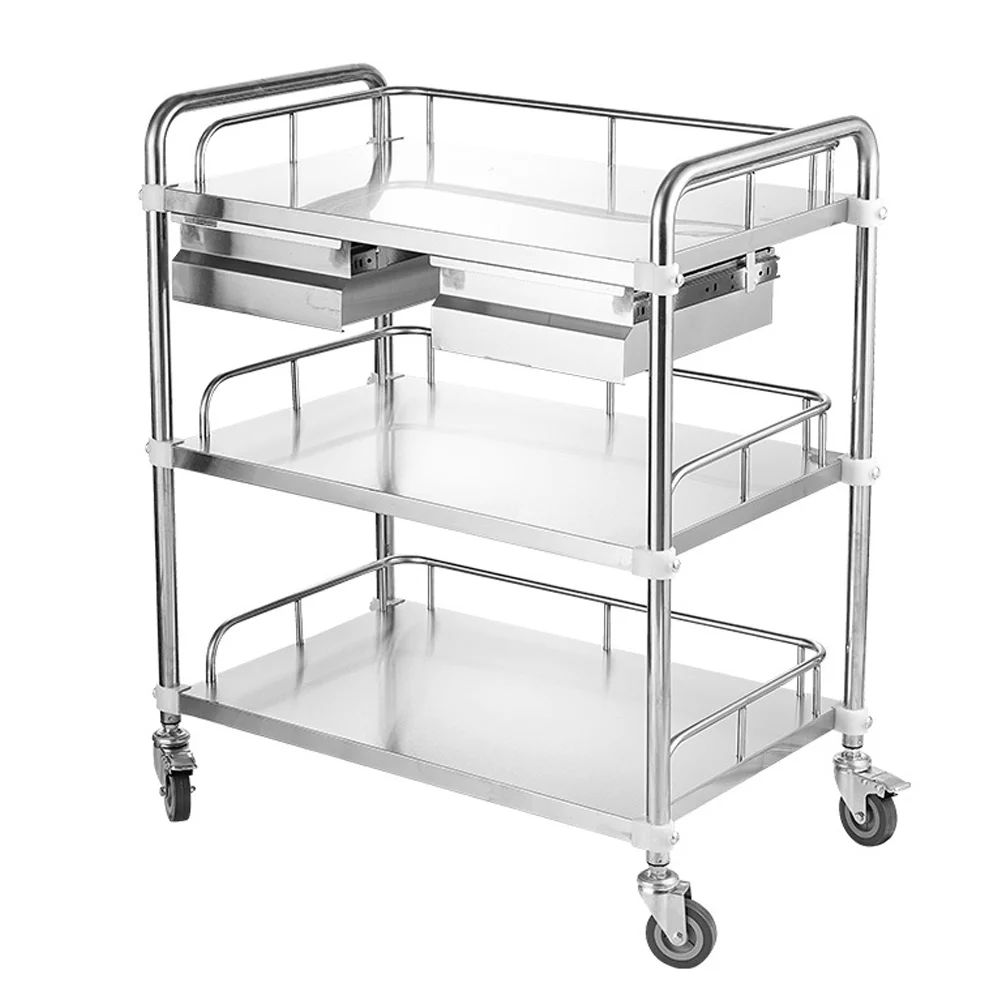 2023 Hot Selling Hospital Furniture Large Size Stainless Steel Medication Trolley Cart