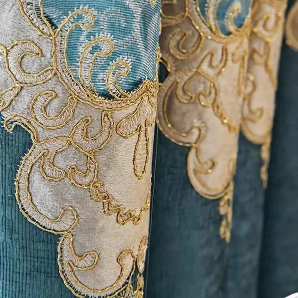 Custom Two Kinds Of Fabric Window Luxury European Embroidered Curtain For Bedroom