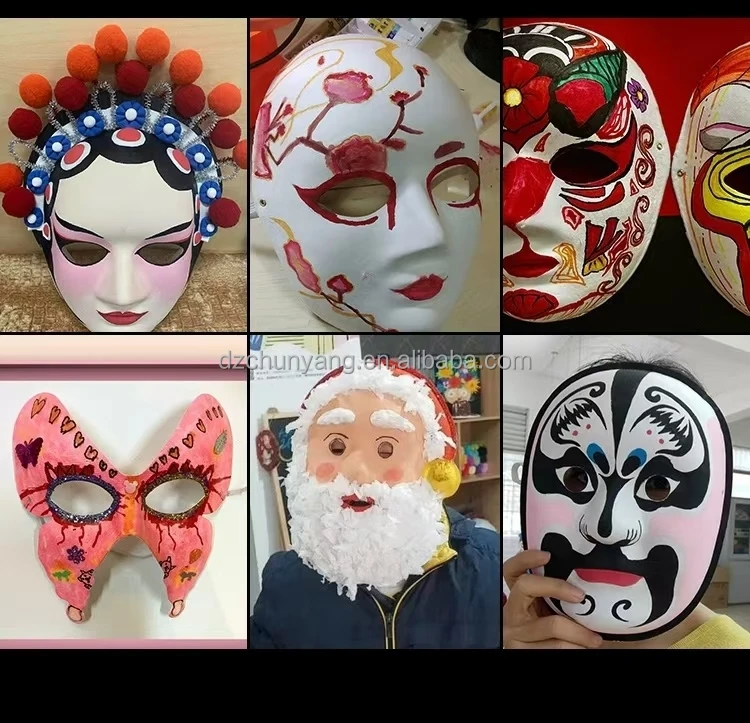 White Paper Mache Hand Painted Half Face Cosplays Masks DIY Cat Facemasks Party Masks