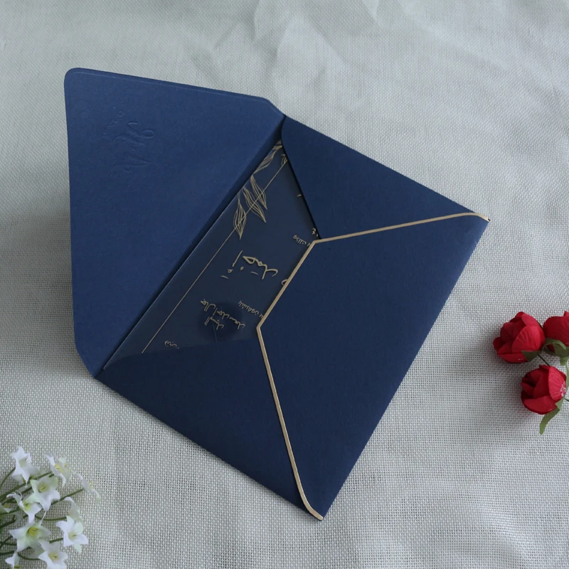 Elegant Transparent acrylic Wedding Invitations with Navy Blue Envelope for Engagement Greeting Cards