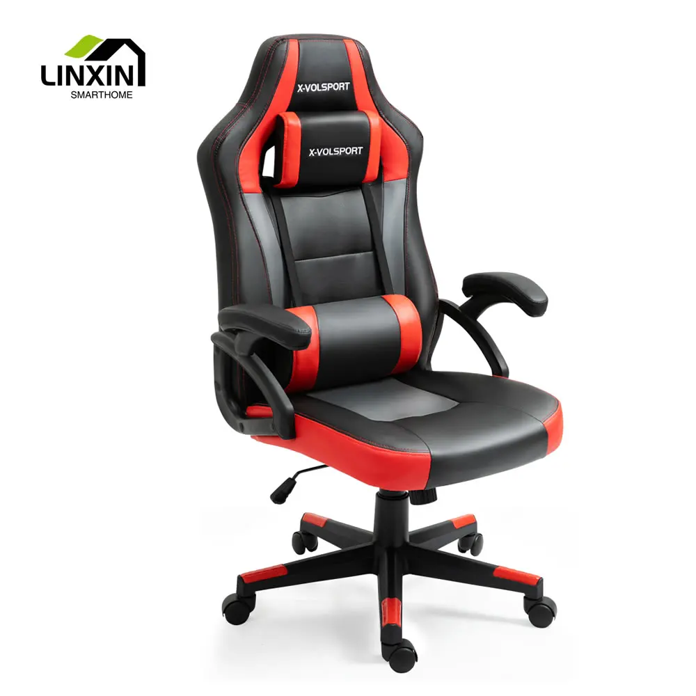 High Quality  Luxury Modern Ergonomic PU Leather Black and Red  Swivel Computer Home Gaming  Guest Office Chairs  with Headrest
