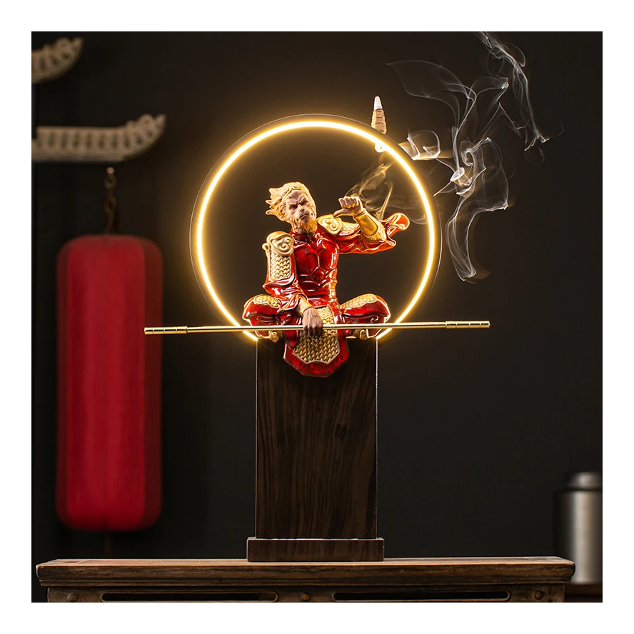 Chinese Fighting Holy Buddha The Monkey King Wu Kong Home Decor Ceramic Crafts Color Painting Sun Wukong Sculpture Statue