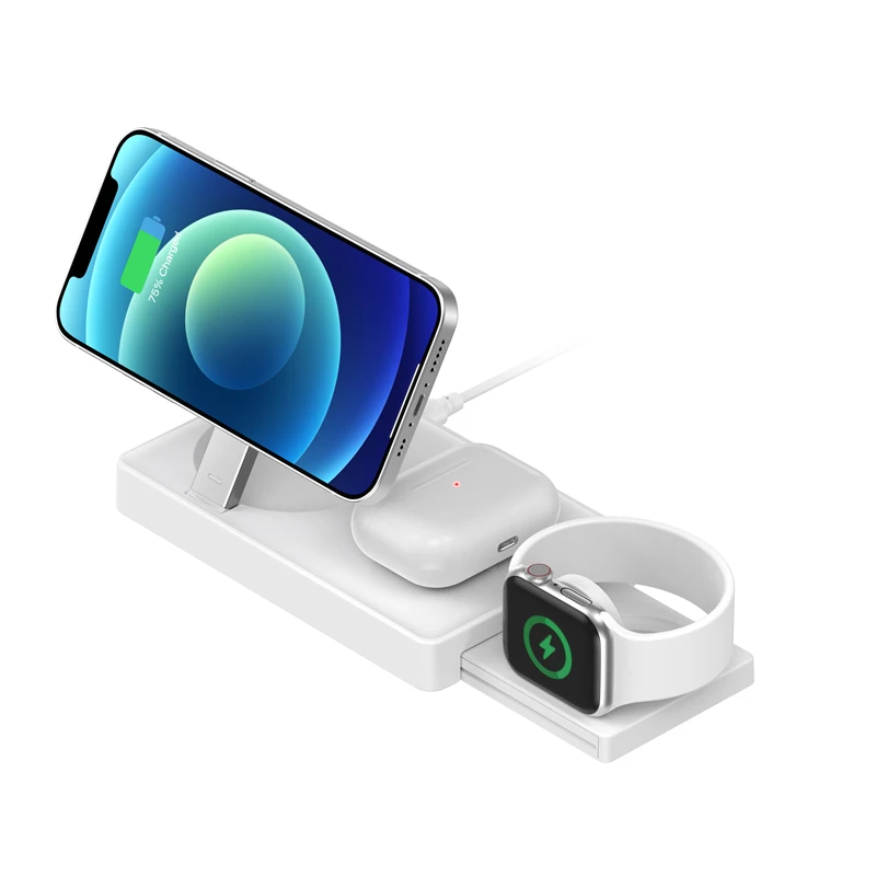 Magnetic 3-in-1 Wireless Charger Stand Fast Charging Sock Station with Adjustable Night Light