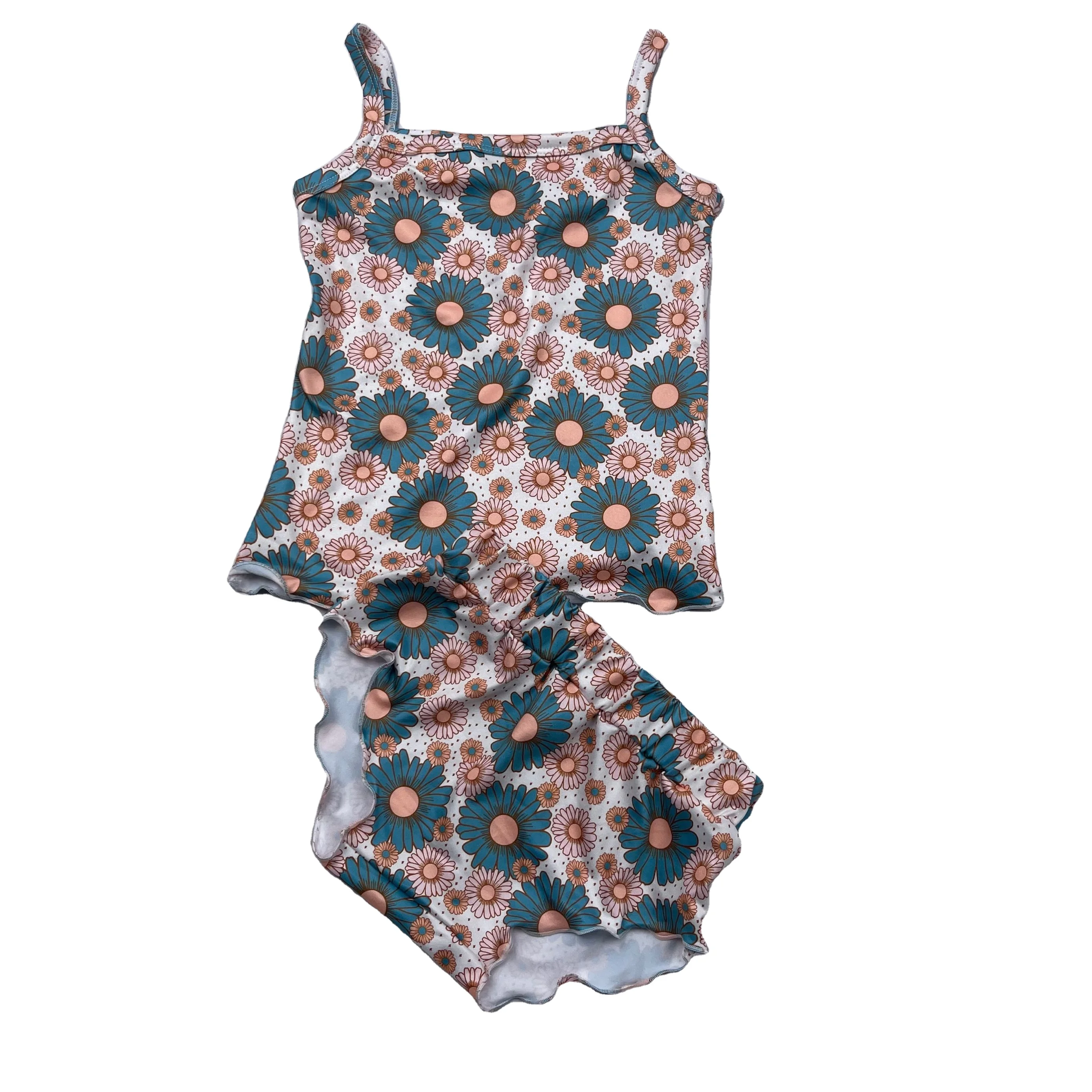 Toddler Customized Hot Summer Casual Daisy Flower Crop Top Tank Bummies Set 0-6 Years Old Baby Girls Clothing Sets